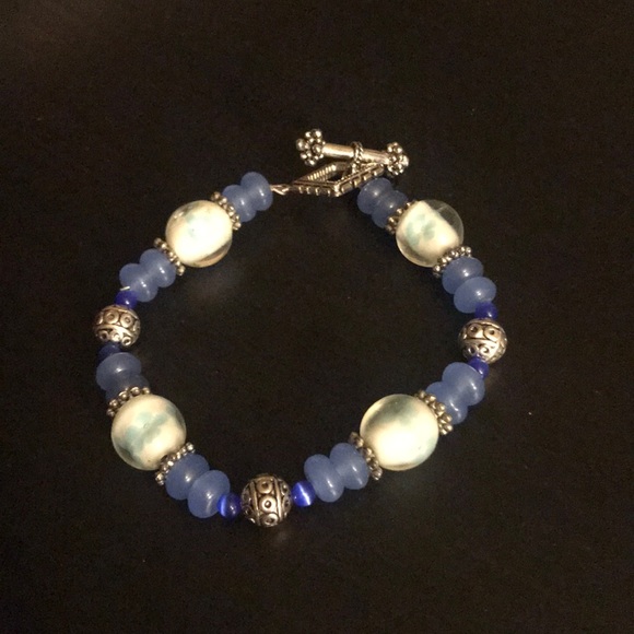 πblue quartz & lampwork bracelet - Picture 3 of 4